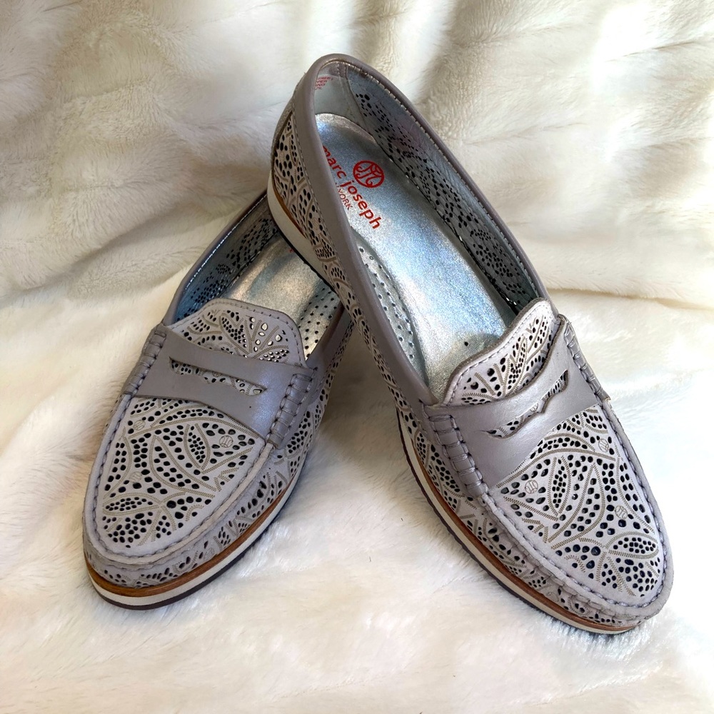 Marc Joseph Grey Leather Womens Loafers Size 6